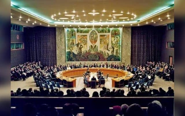 قاعة مجلس الأمن الدولي في مقر الأمم المتحدة بنيويورك خلال جلسة